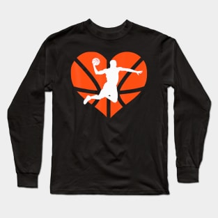 Valentines Day Heart Dunking Basketball Boys Girls Kids Ball Long Sleeve T-Shirt